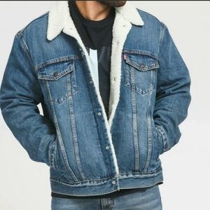 Levi's Men's Blue Denim Sherpa Jacket Mustard - Medium Wash - Small New